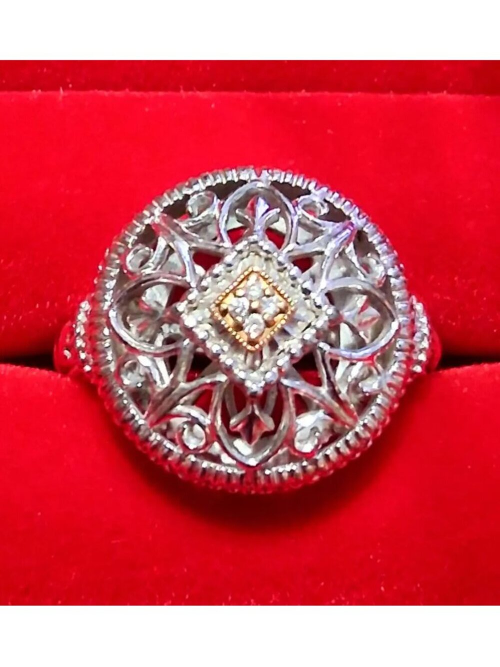 Gabriel & Co 18k And Sterling Diamond Mediterranean Scrollwork Ring Size 6.5